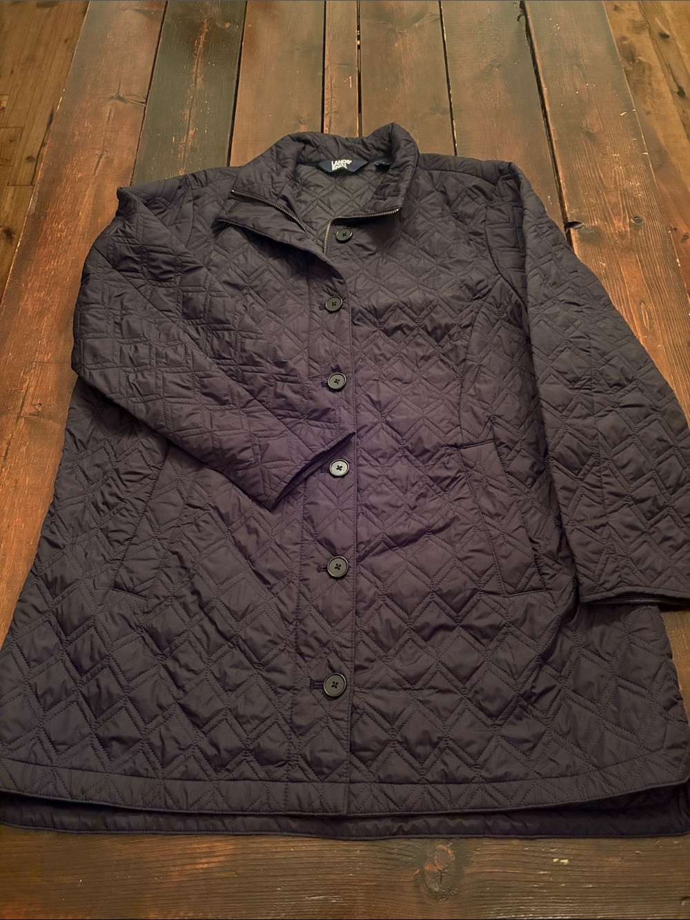 Lands' End Quilted Button-Front Puffer Jacket - Black
